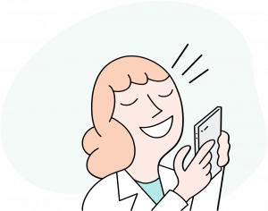 female doctor talking into smartphone